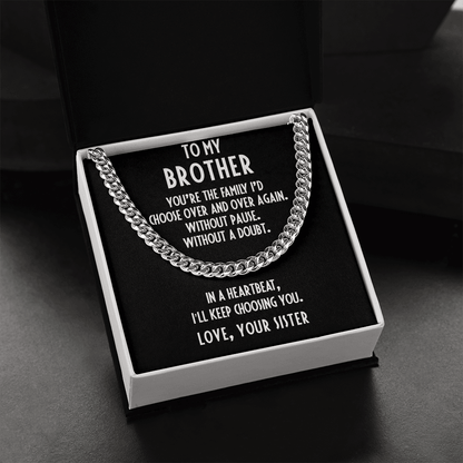 Brother Gift from Sister Adjustable Cuban Link Chain Necklace - Mallard Moon Gift Shop