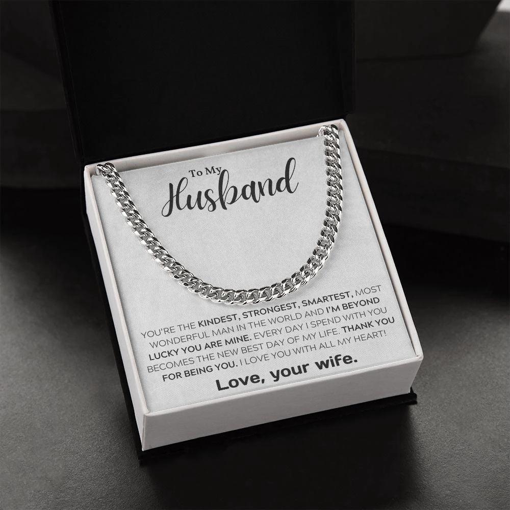 To My Wonderful Husband I Am Lucky Cuban Link Chain Necklace