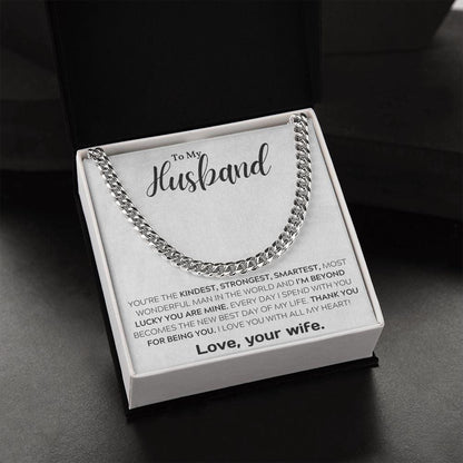 To My Wonderful Husband Cuban Link Chain Necklace - Mallard Moon Gift Shop