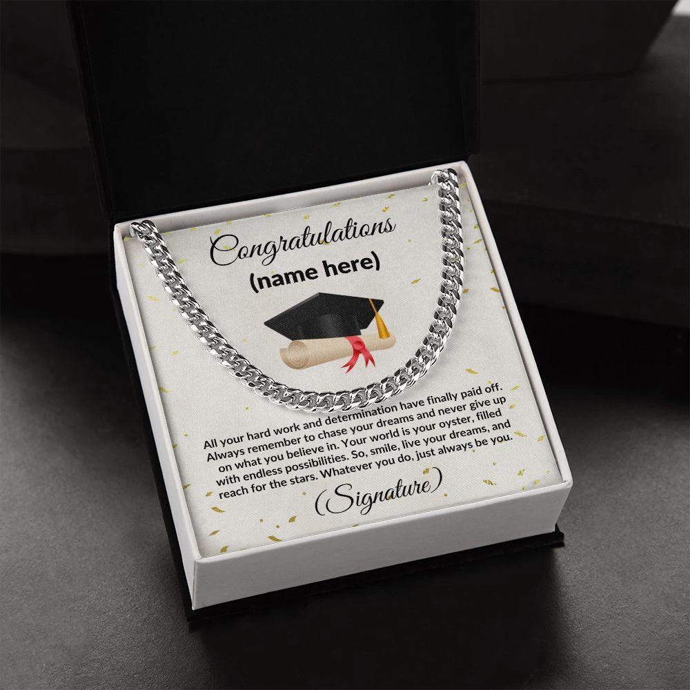 Personalized Graduation Gift for Son, Grandson, Nephew or Brother Cuban Link Necklace