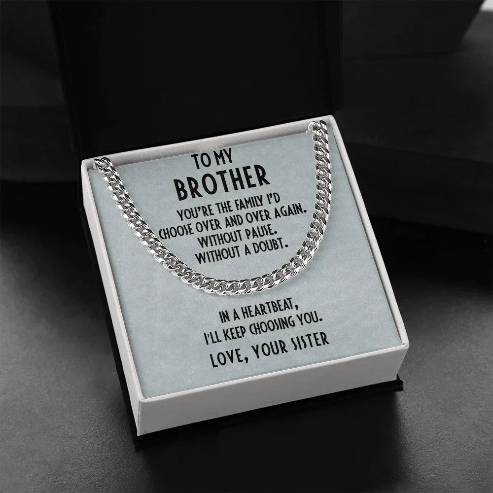 Gift for Brother from Sister Adjustable Cuban Link Chain Necklace