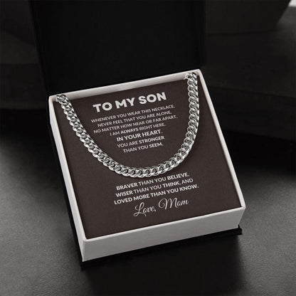 To My Son You I Am Always In Your Heart Love Mom Cuban Link Necklace - Mallard Moon Gift Shop