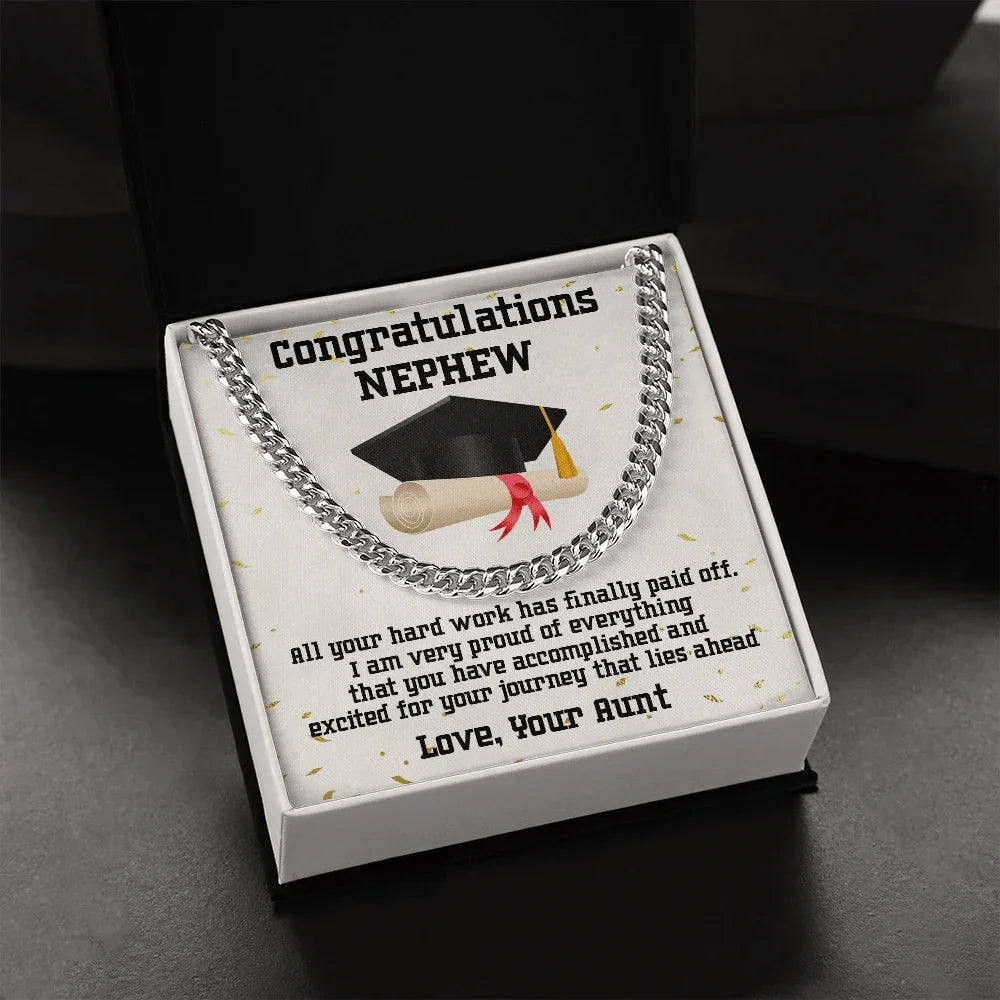 Nephew Graduation 2024 Congratulations Love Aunt Cuban Chain Link Necklace