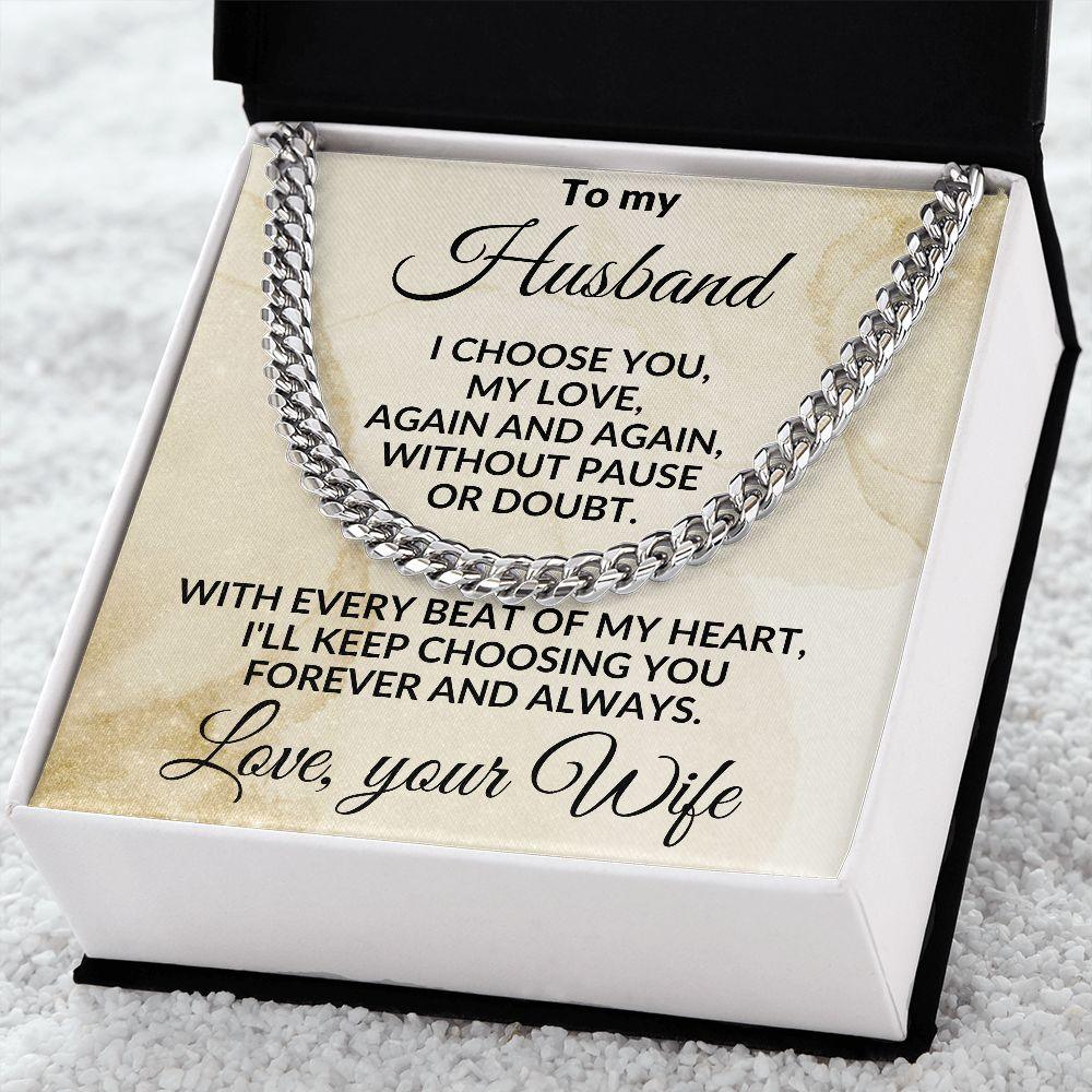 To My Husband - Beat of My Heart - Cuban Chain Necklace with Message Card and Gift Box - Mallard Moon Gift Shop