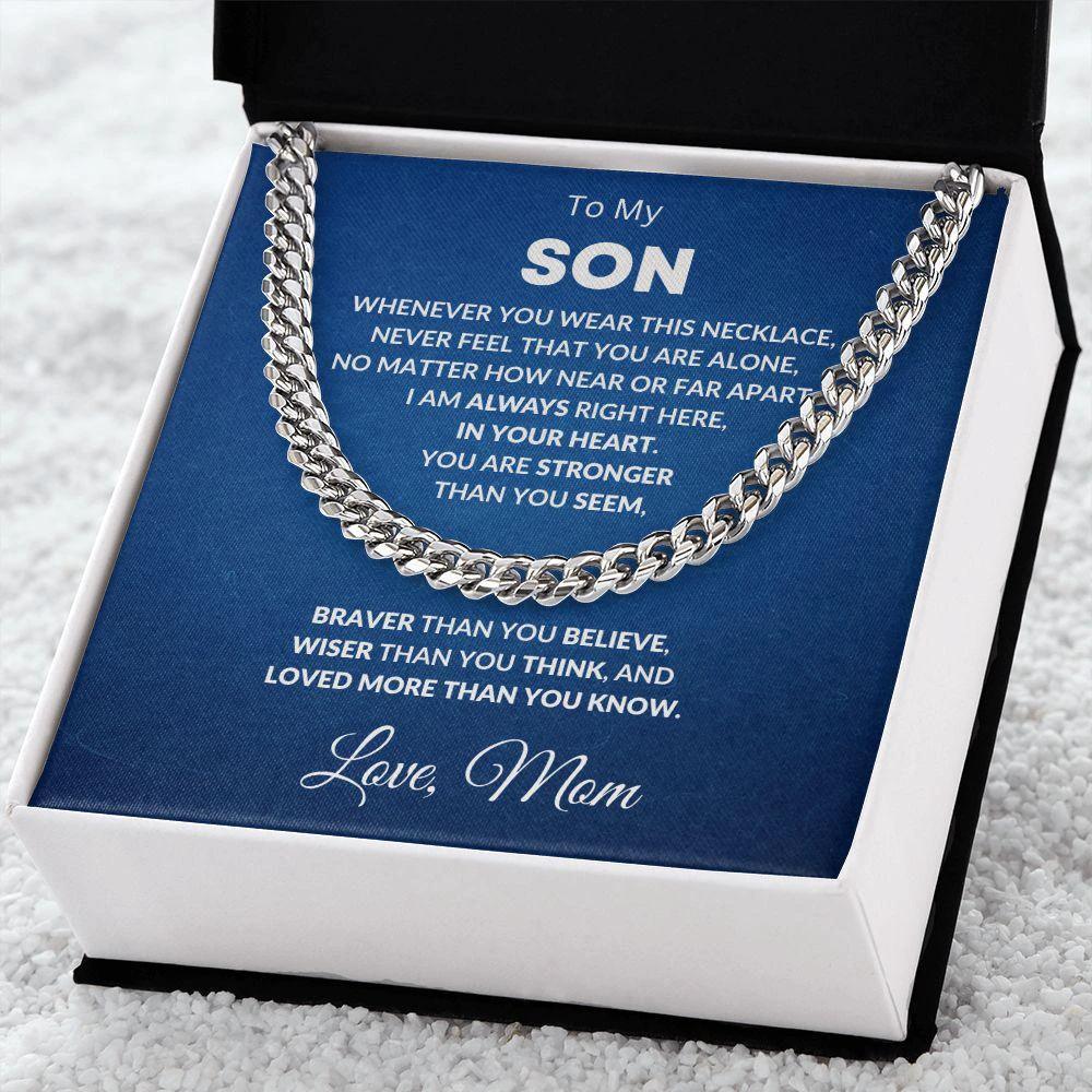 Gift for Son - Always In My Heart Love Mom - Cuban Chain Link Necklace