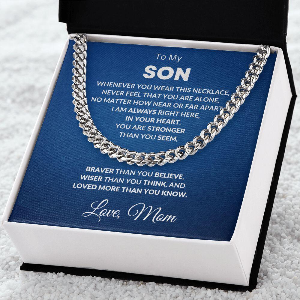 Gift for Son - Always In My Heart Love Mom - Cuban Chain Link Necklace - Mallard Moon Gift Shop