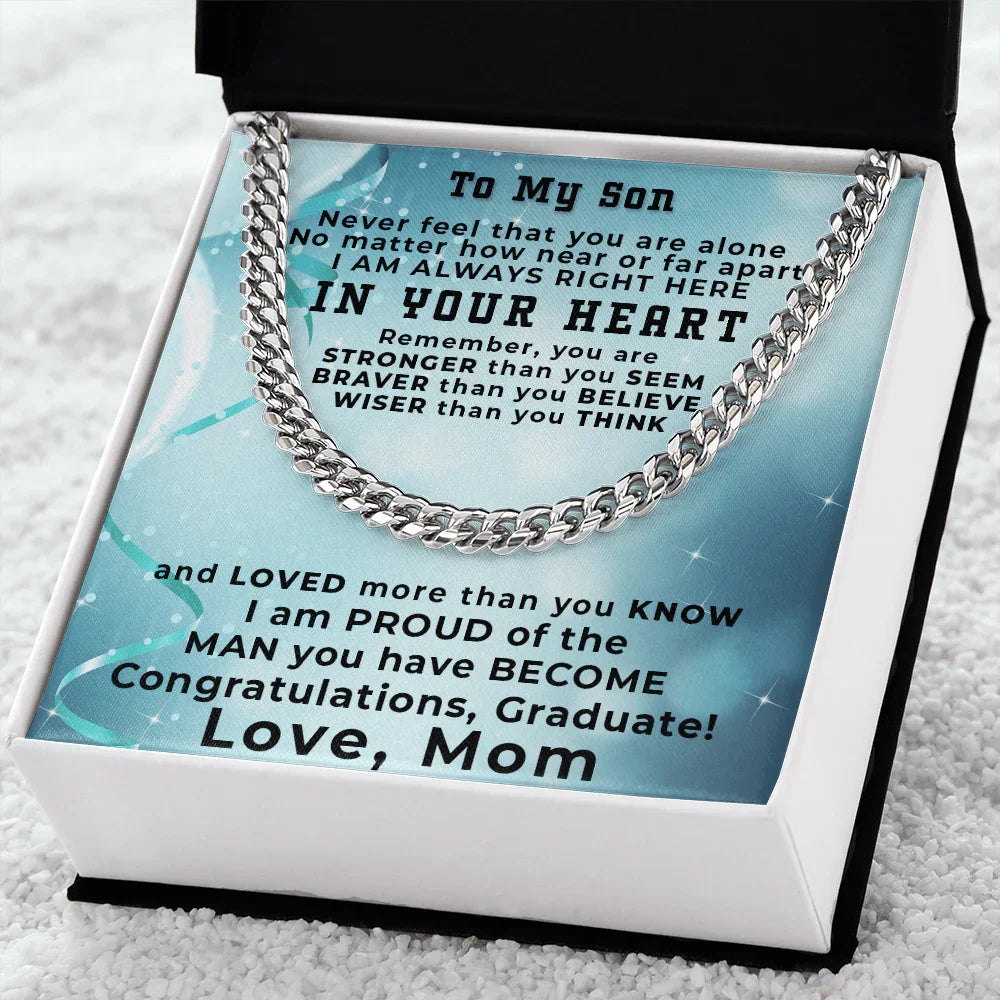 Son Graduation Love Mom Cuban Chain Link Necklace