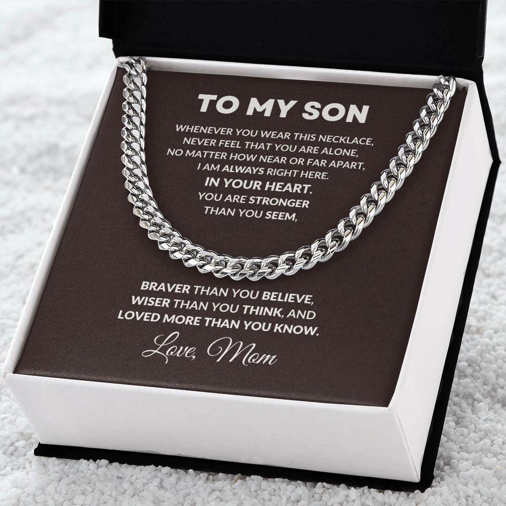 To My Son You I Am Always In Your Heart Love Mom Cuban Link Necklace