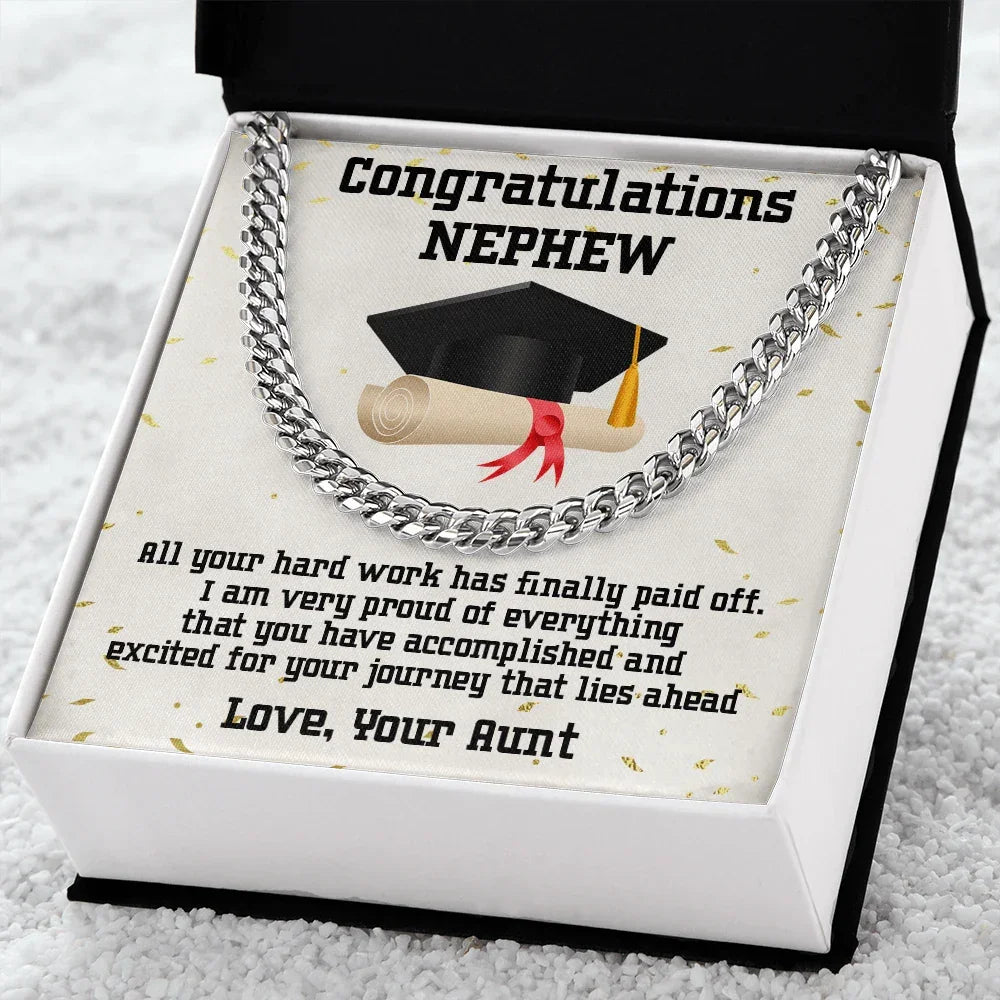 Nephew Graduation 2024 Congratulations Love Aunt Cuban Chain Link Necklace
