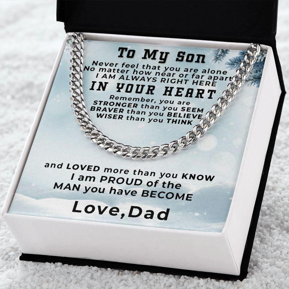 Gift for Adult Son from Dad Thick Chain Link Necklace Custom Message Card Gift Box