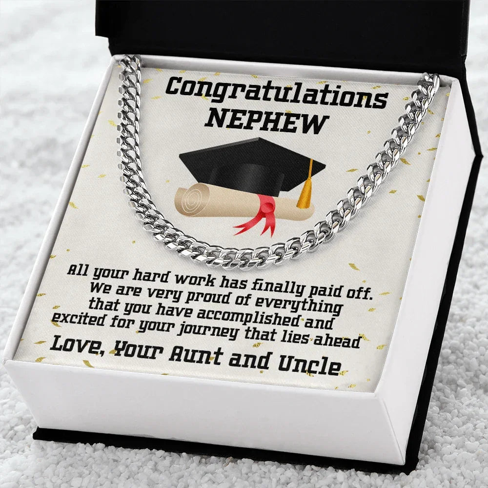 Nephew Graduation Congratulations Love Aunt and Uncle Cuban Chain Link Necklace