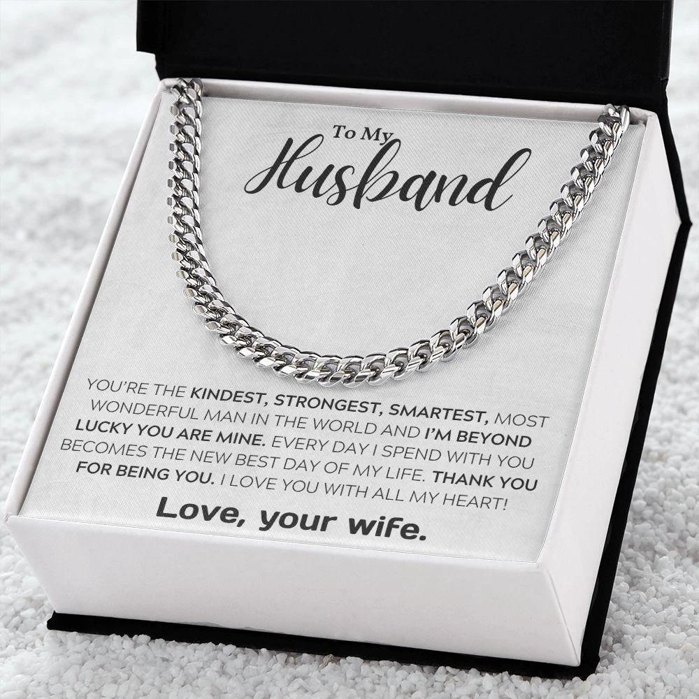 To My Wonderful Husband I Am Lucky Cuban Link Chain Necklace