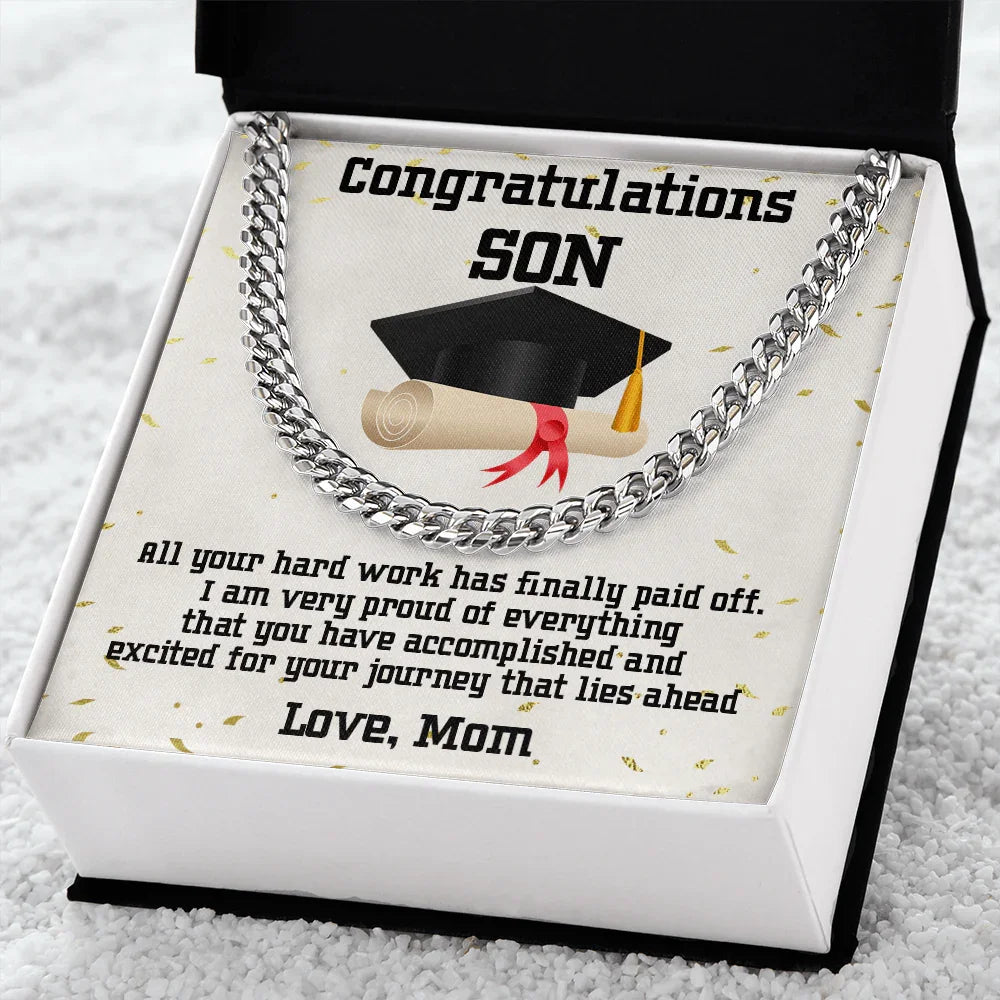 Son Graduation 2024 Congratulations Mom Cuban Link Chain Necklace