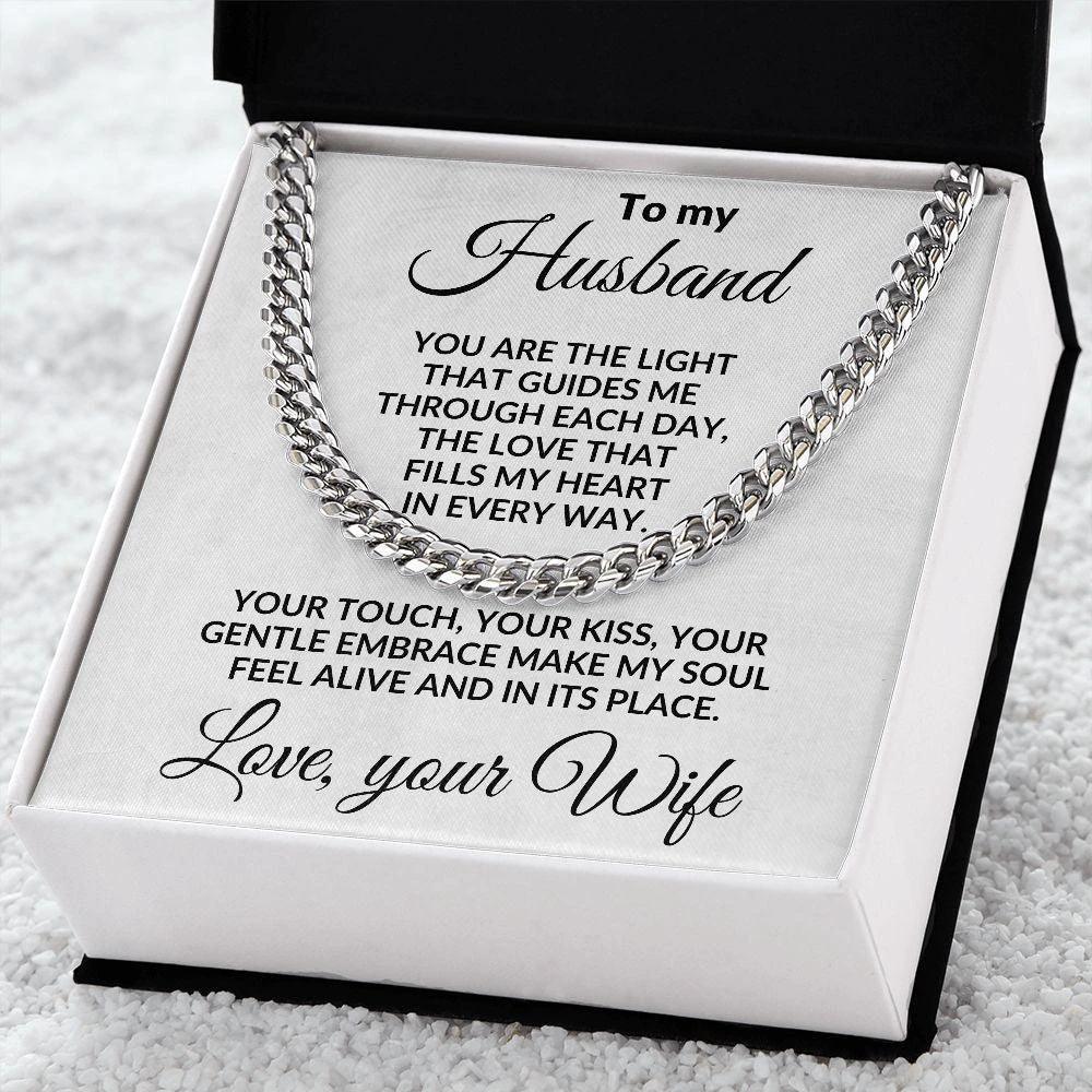 To My Husband - You are the Light - Cuban Chain Necklace with Message Card and Gift Box
