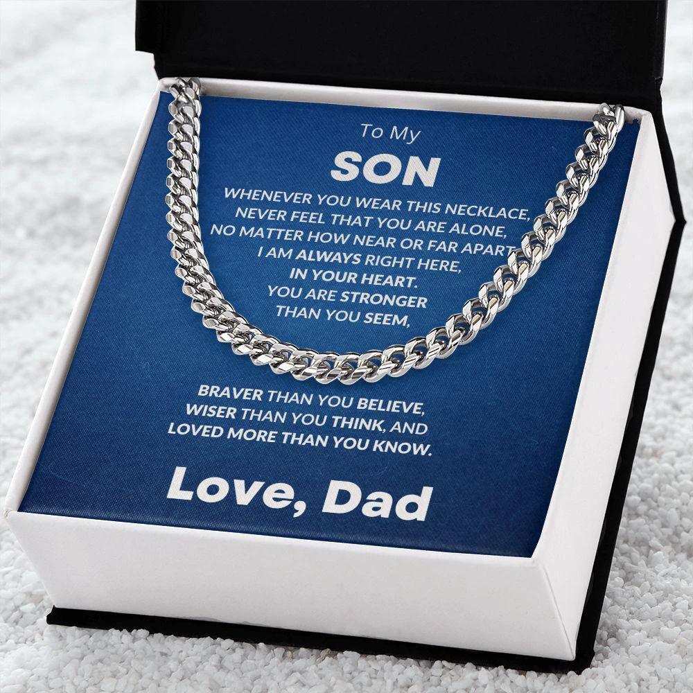 Gift for Son - Always In My Heart - Love Dad - Cuban Chain Link Necklace