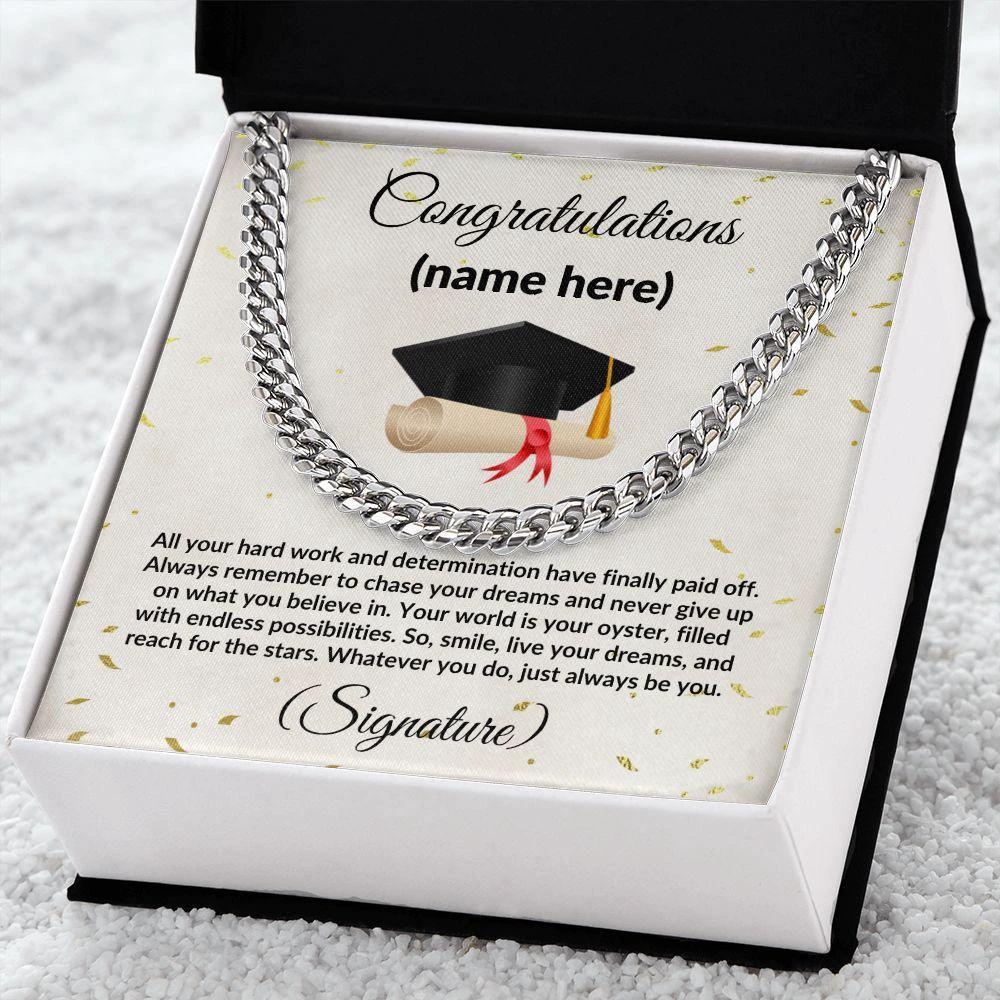 Personalized Graduation Gift for Son, Grandson, Nephew or Brother Cuban Link Necklace