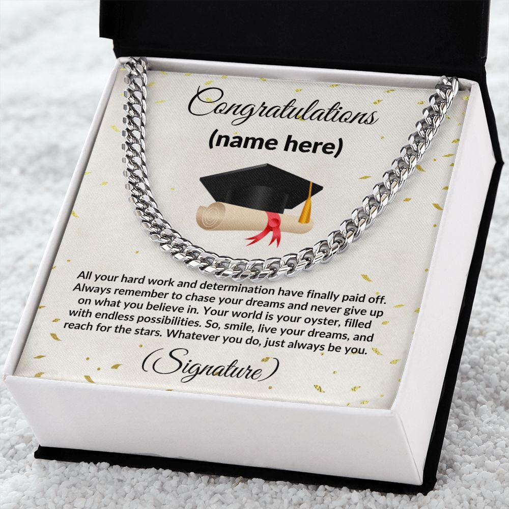 Personalized Graduation Gift for Son, Grandson, Nephew or Brother Cuban Link Necklace - Mallard Moon Gift Shop