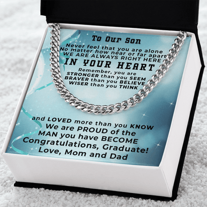 Son Graduation Cuban Link Chain Necklace Congratulations Mom and Dad - Mallard Moon Gift Shop