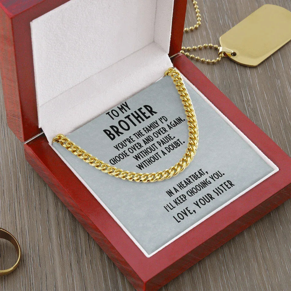 Gift for Brother from Sister Adjustable Cuban Link Chain Necklace