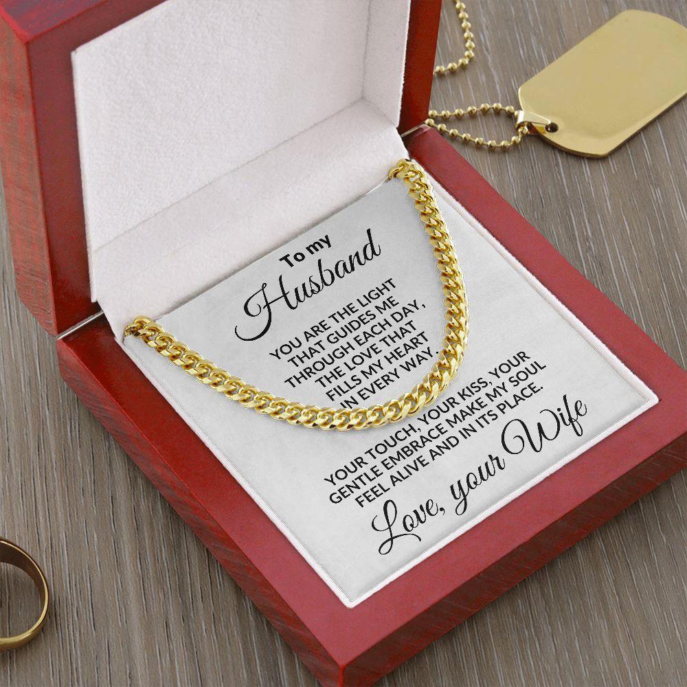 To My Husband - You are the Light - Cuban Chain Necklace with Message Card and Gift Box