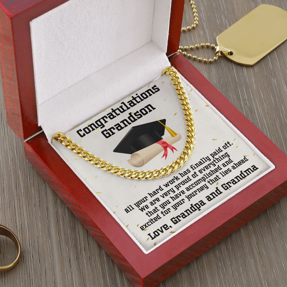 Grandson Graduation 2022 Congratulations Cuban Chain Link Necklace - Mallard Moon Gift Shop