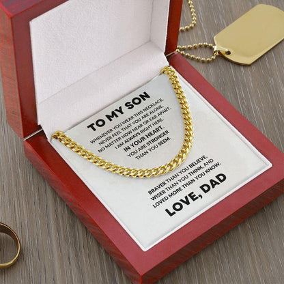 To My Son Cuban Chain Link Necklace Right Here In Your Heart - Mallard Moon Gift Shop