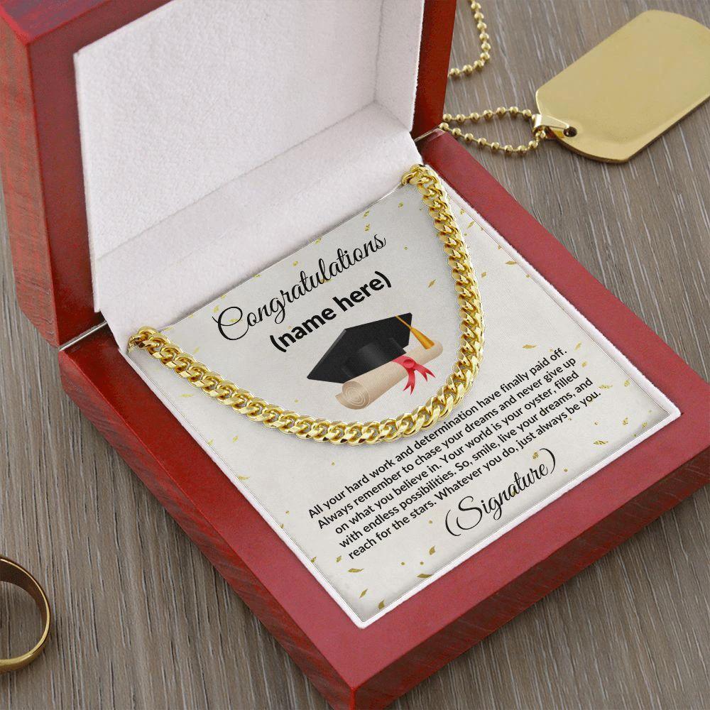 Personalized Graduation Gift for Son, Grandson, Nephew or Brother Cuban Link Necklace
