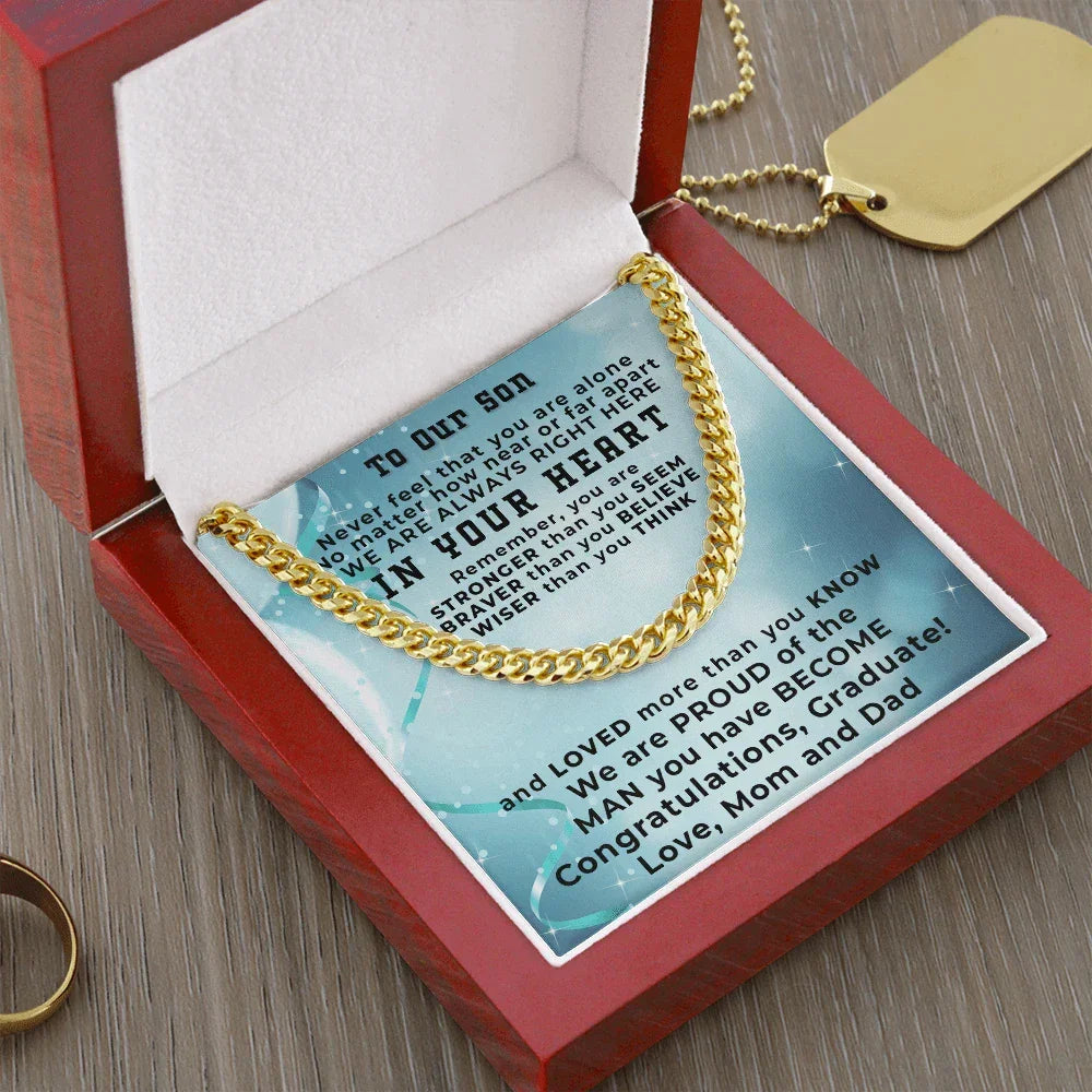 Son Graduation Cuban Link Chain Necklace Congratulations Mom and Dad