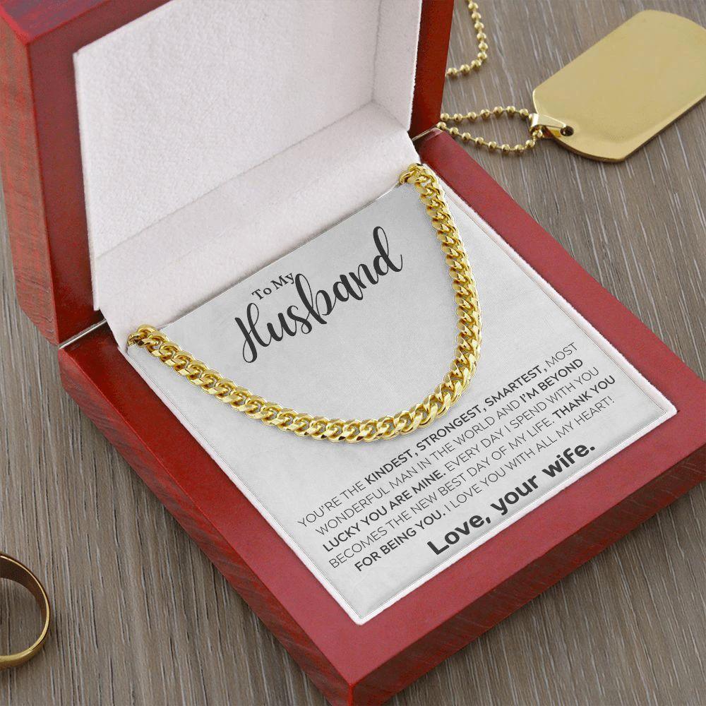 To My Wonderful Husband I Am Lucky Cuban Link Chain Necklace