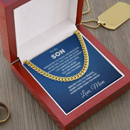 Gift for Son - Always In My Heart Love Mom - Cuban Chain Link Necklace - Mallard Moon Gift Shop