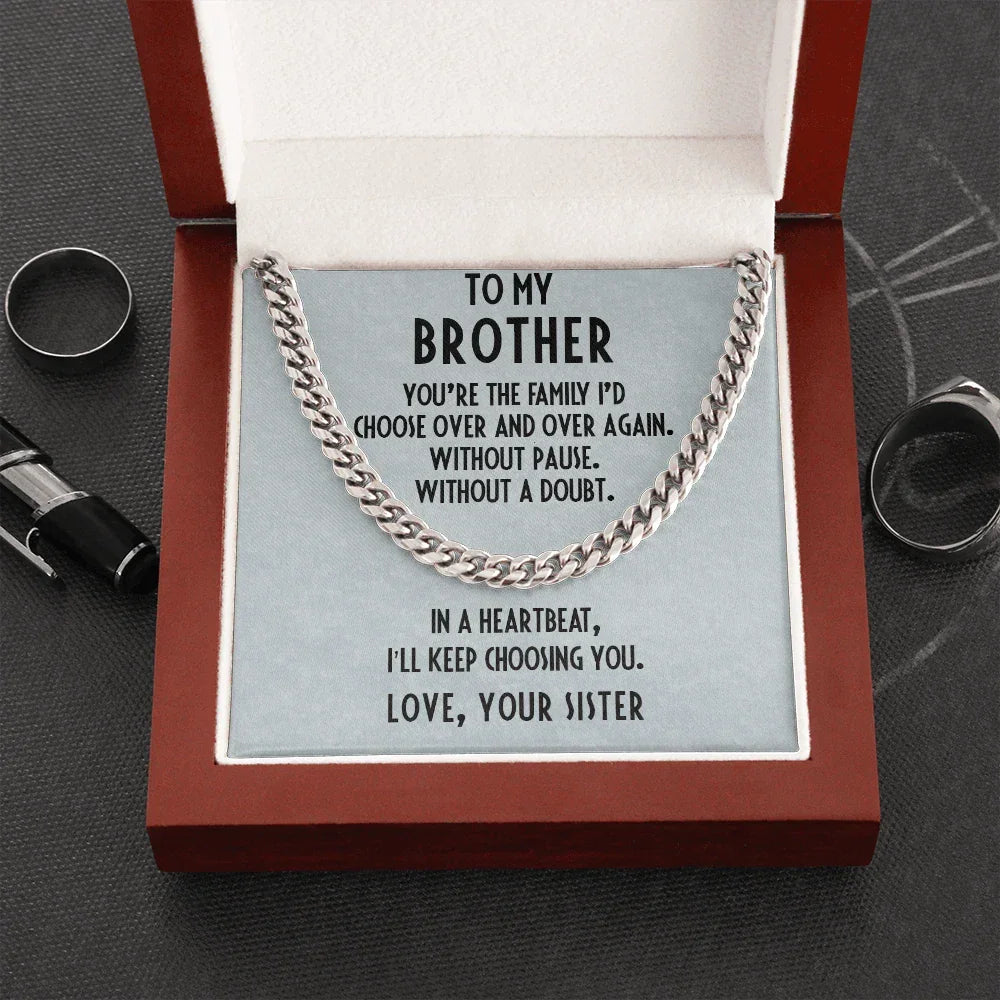 Gift for Brother from Sister Adjustable Cuban Link Chain Necklace