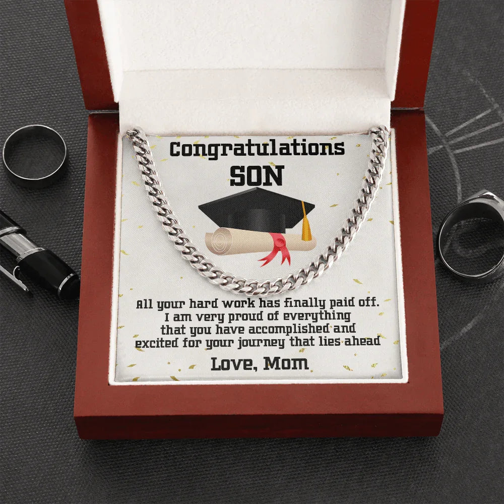 Son Graduation 2024 Congratulations Mom Cuban Link Chain Necklace