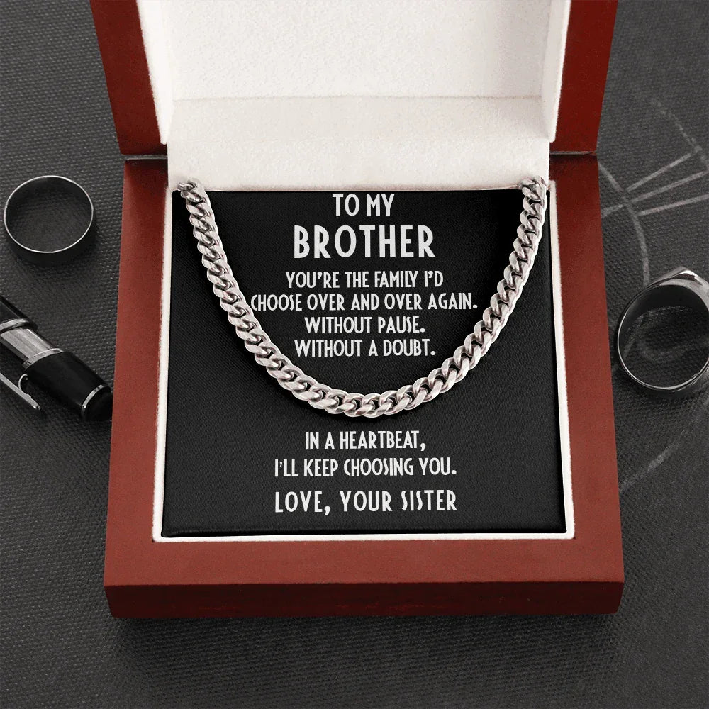 Brother Gift from Sister Adjustable Cuban Link Chain Necklace