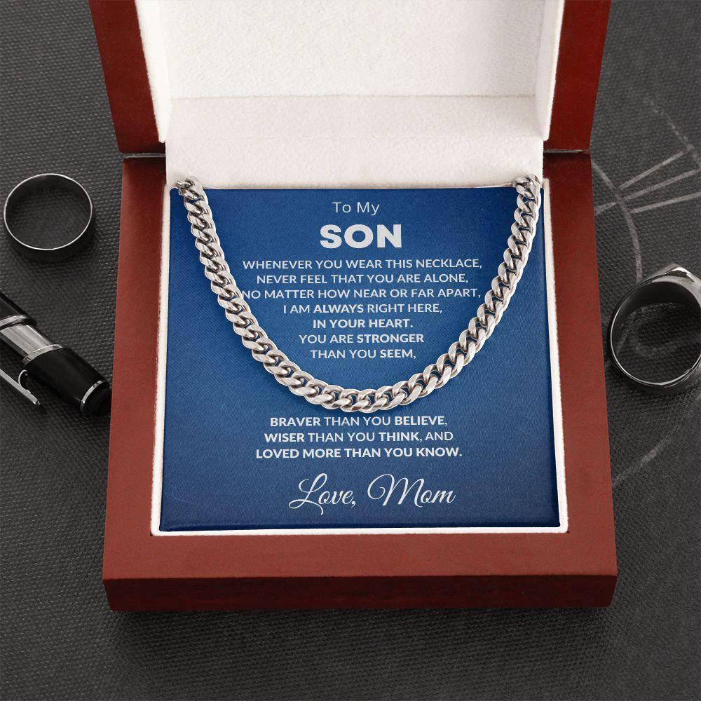 Gift for Son - Always In My Heart Love Mom - Cuban Chain Link Necklace