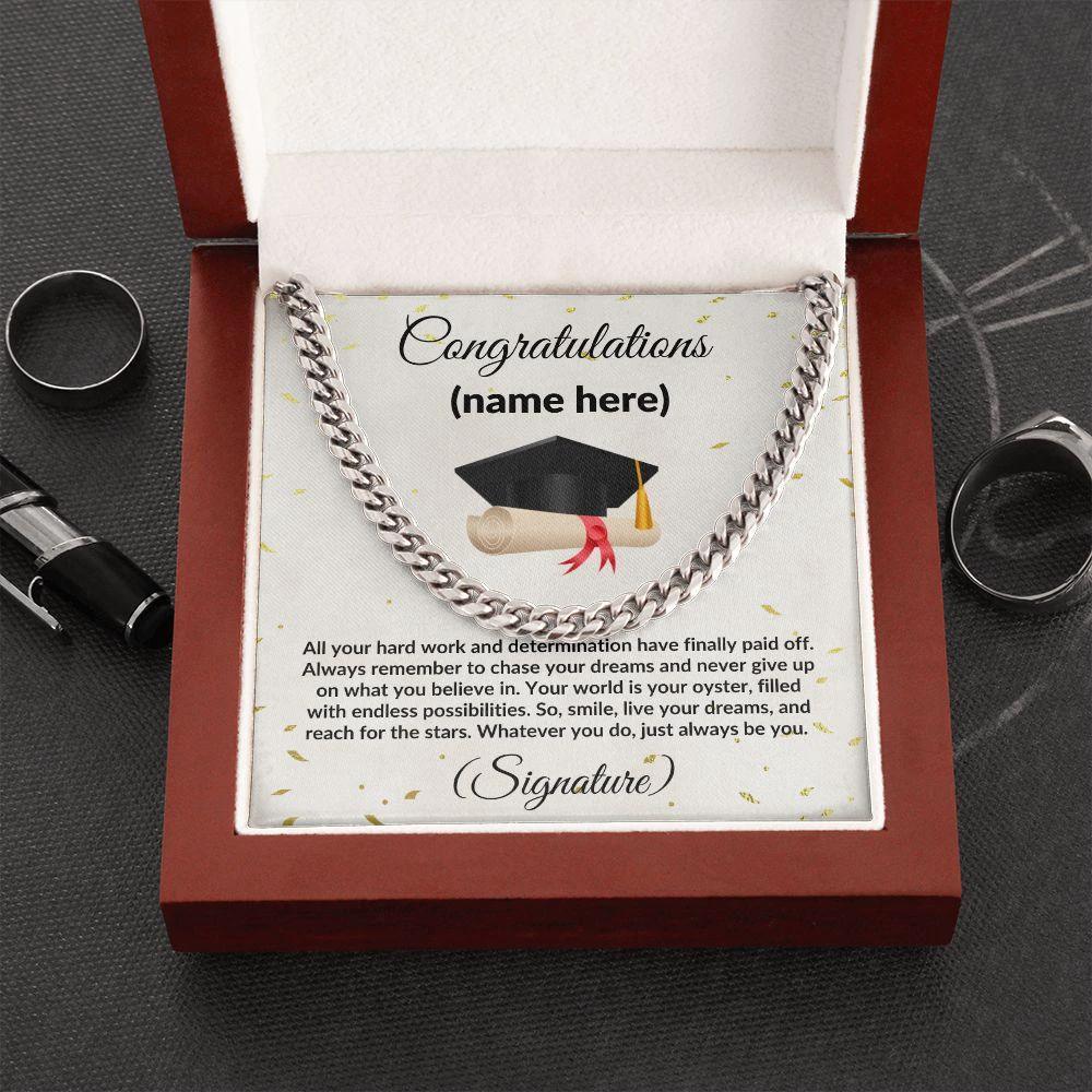 Personalized Graduation Gift for Son, Grandson, Nephew or Brother Cuban Link Necklace