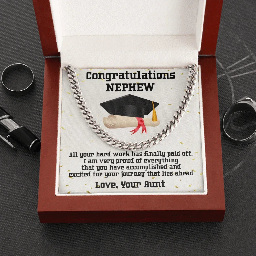 Nephew Graduation 2024 Congratulations Love Aunt Cuban Chain Link Necklace