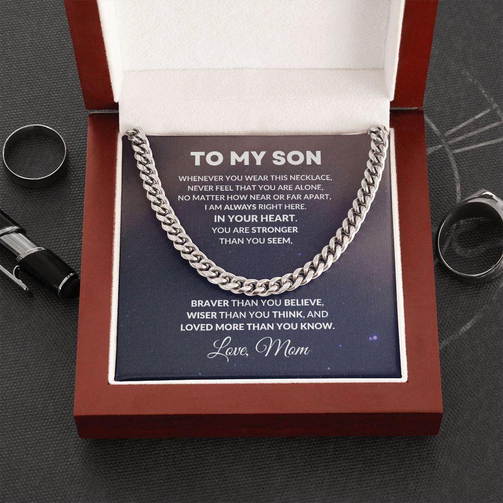 To My Son Cuban Chain Link Necklace Braver Than You Believe Love Mom