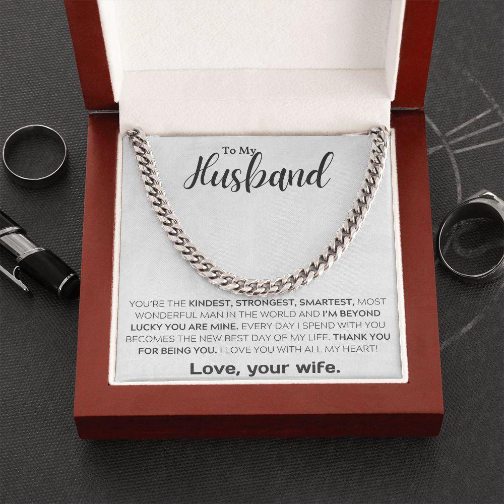 To My Wonderful Husband I Am Lucky Cuban Link Chain Necklace