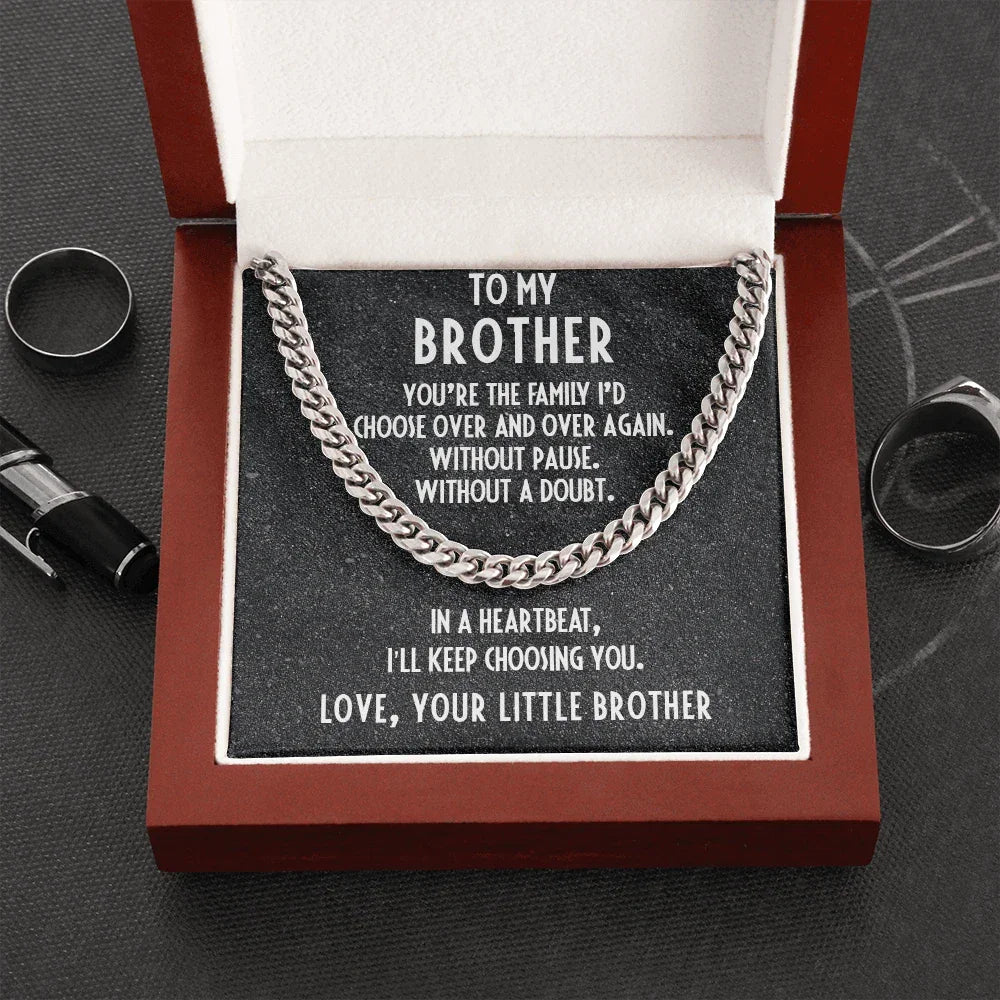 Gift for Brother from Little Brother Adjustable Cuban Link Chain Necklace
