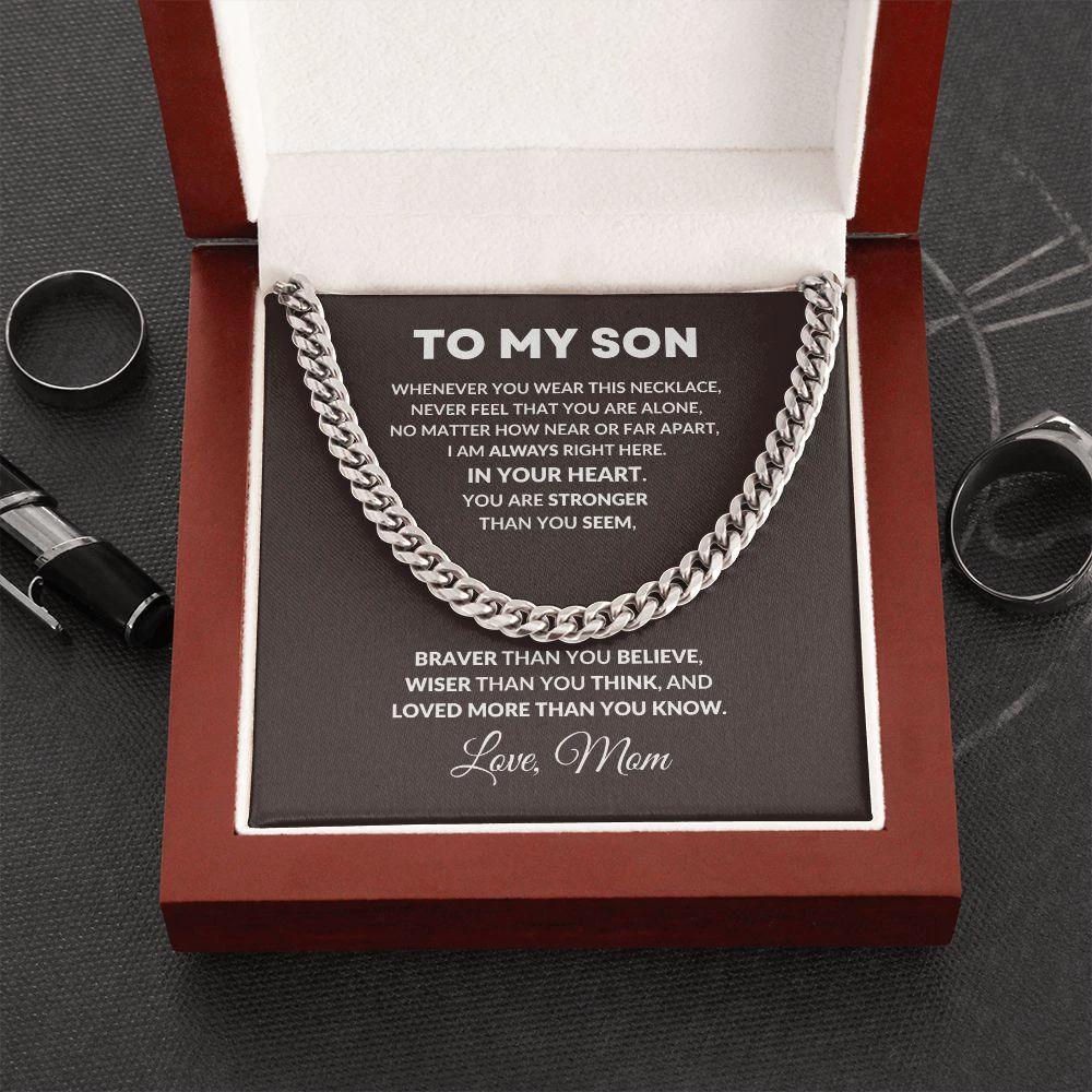 To My Son You I Am Always In Your Heart Love Mom Cuban Link Necklace