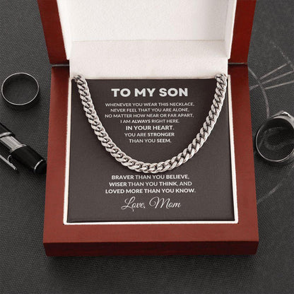 To My Son You I Am Always In Your Heart Love Mom Cuban Link Necklace - Mallard Moon Gift Shop