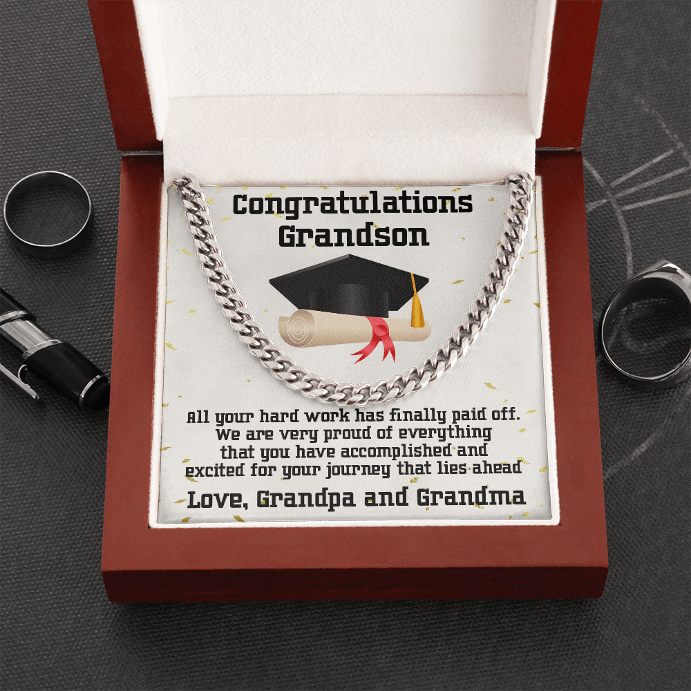 Grandson Graduation 2022 Congratulations Cuban Chain Link Necklace - Mallard Moon Gift Shop