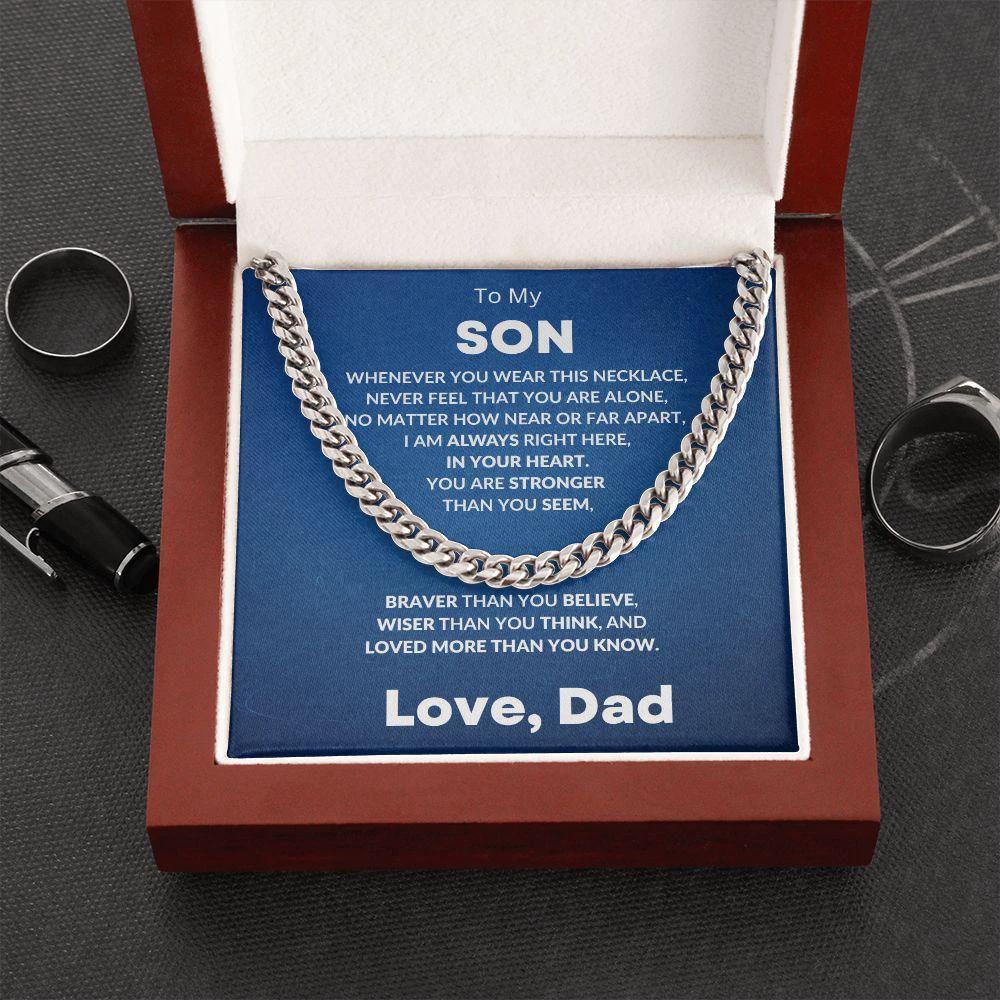 Gift for Son - Always In My Heart - Love Dad - Cuban Chain Link Necklace
