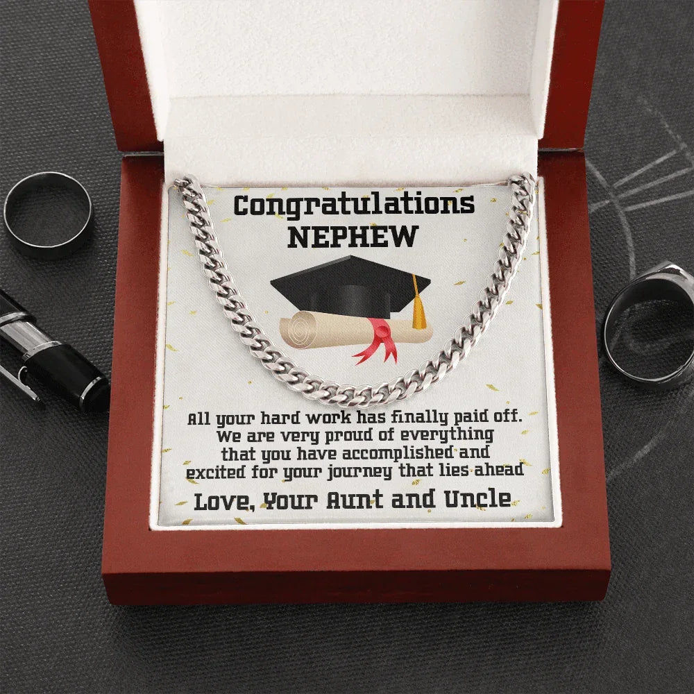 Nephew Graduation Congratulations Love Aunt and Uncle Cuban Chain Link Necklace