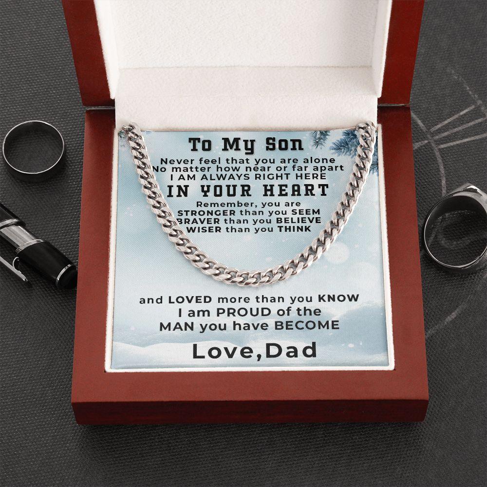 Gift for Adult Son from Dad Thick Chain Link Necklace Custom Message Card Gift Box - Mallard Moon Gift Shop