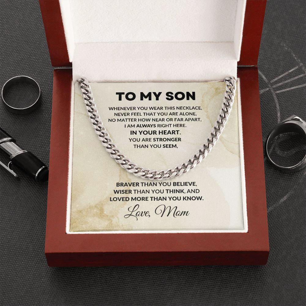 To My Son Cuban Chain Link Necklace Braver Than You Believe Love Mom