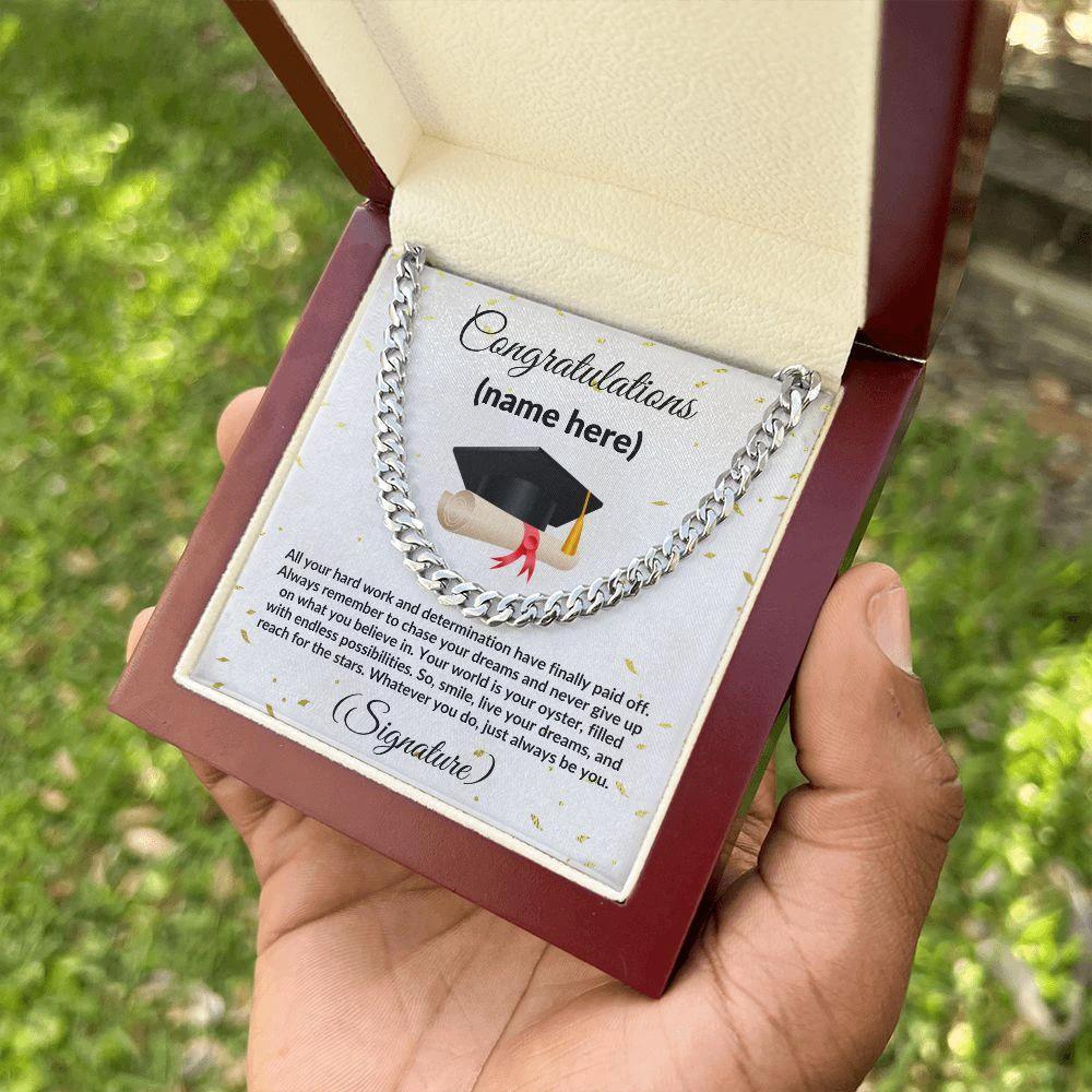 Personalized Graduation Gift for Son, Grandson, Nephew or Brother Cuban Link Necklace