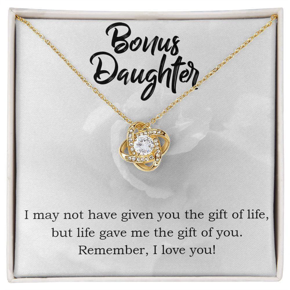 Gift for Bonus Daughter - Gift of Life - Love Knot Necklace Message Card Gift Box