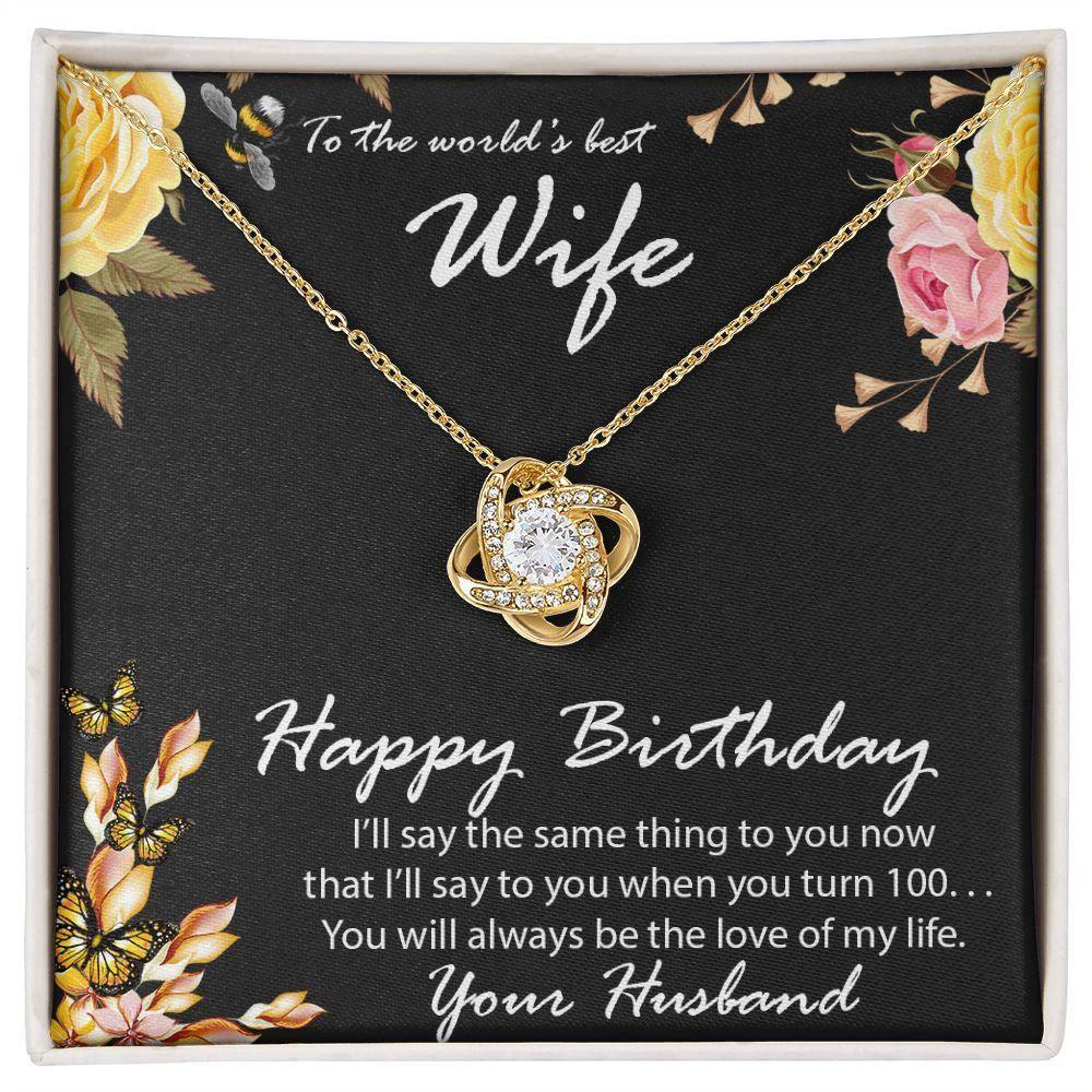 Birthday Gift for Wife CZ Love Knot Pendant Necklace with Message Card
