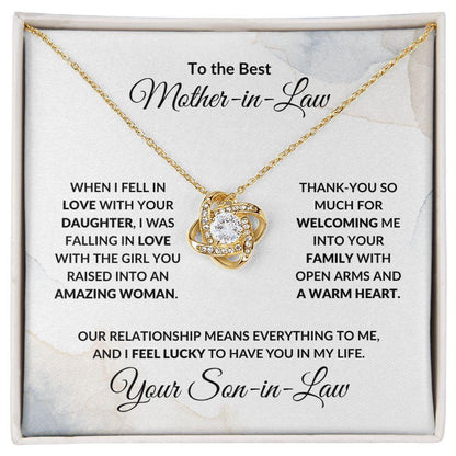 To the Best Mother-in-Law Love Knot Necklace From Son-in-Law - Mallard Moon Gift Shop